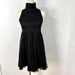 ZARA BASIC Womens Sz M Midi Dress Black 100% Silk Mock Neck Sleeveless‎ Cocktail